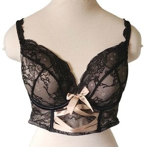 Cacique Black and Cream Lace Bra